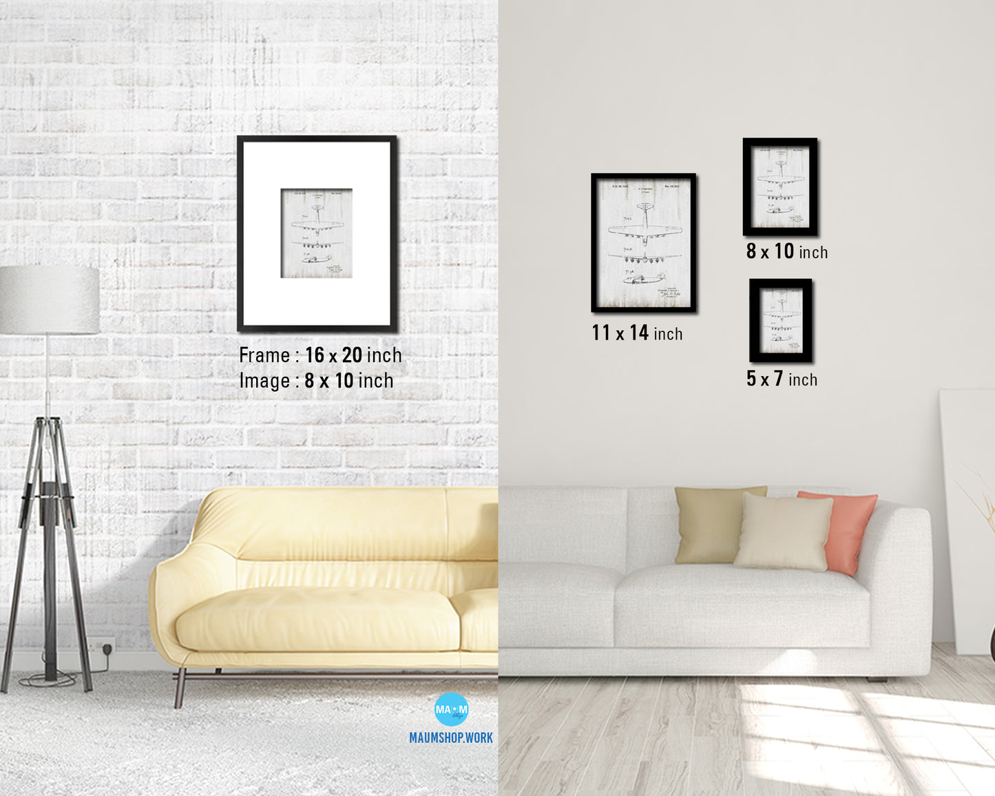 Airport Airplane Vintage Patent Artwork Black Frame Print Wall Art Decor Gifts