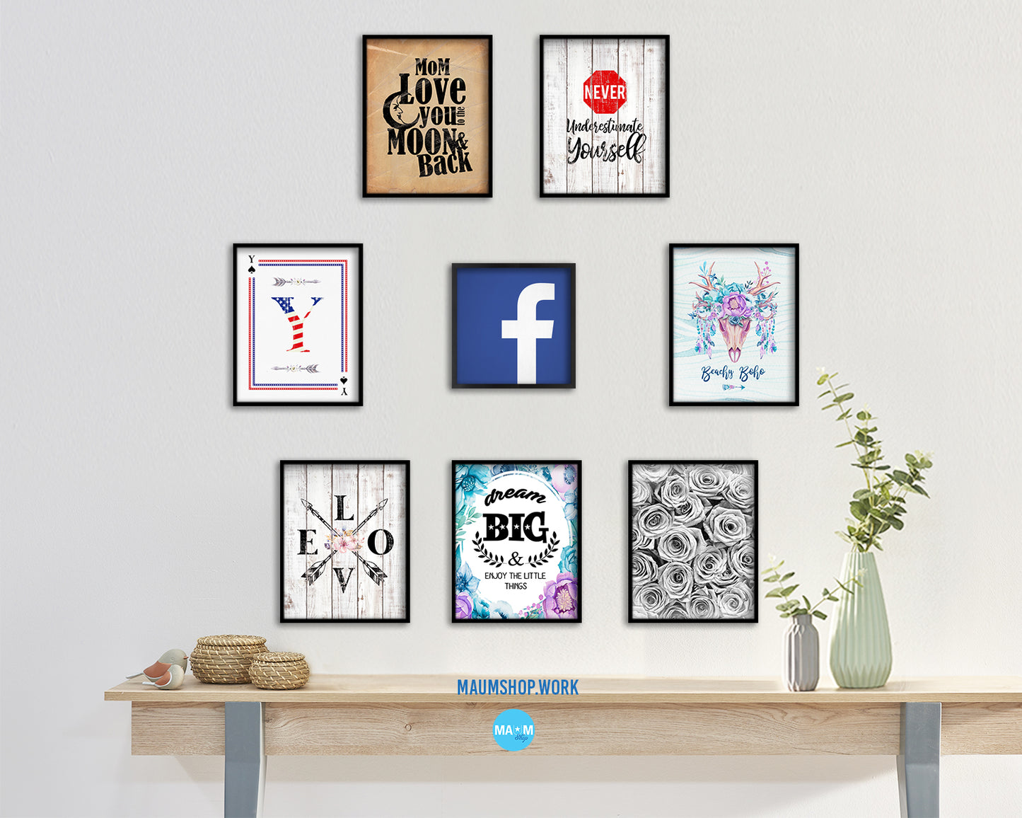 Facebook Social Media Symbol Icons logo Wood Framed Print Home Decor Wall Art Gifts