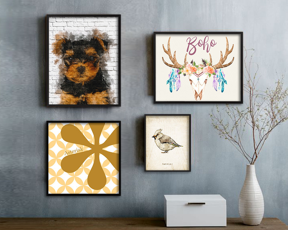 Yorkshire Terrier Dog Puppy Portrait Framed Print Pet Watercolor Wall Decor Art Gifts