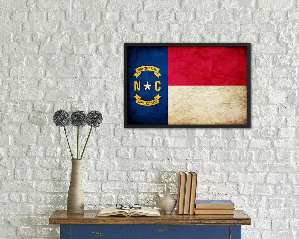 North Carolina State Vintage Flag Wood Framed Paper Print Wall Art Decor Gifts