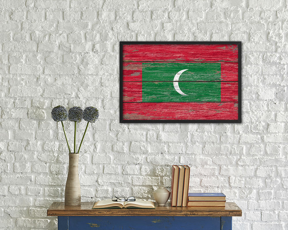 Maldives Country Wood Rustic National Flag Wood Framed Print Wall Art Decor Gifts