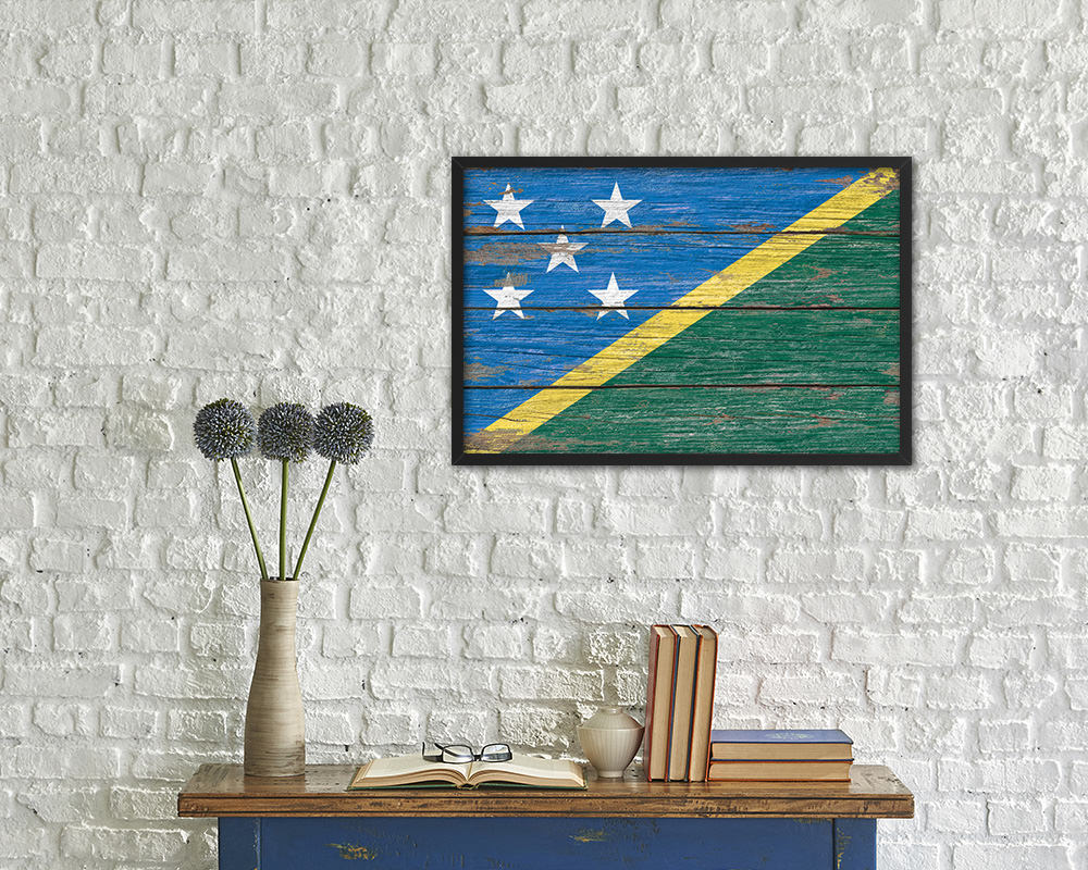 Solomon Island Country Wood Rustic National Flag Wood Framed Print Wall Art Decor Gifts