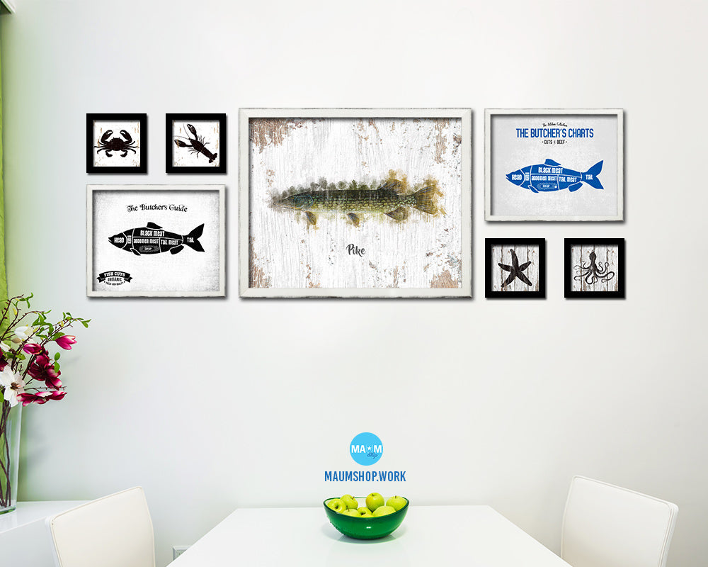 Pike Fish Framed Prints Modern Restaurant Sushi Bar Watercolor Wall Art Decor