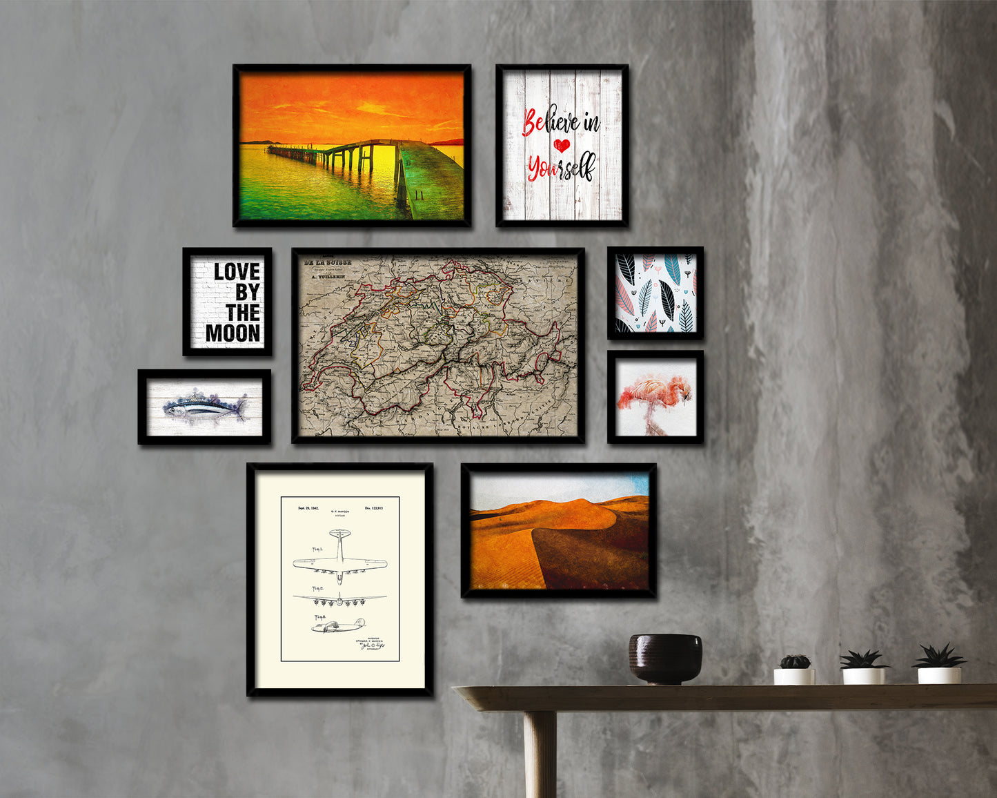 Switzerland Historical Map Framed Print Art Wall Decor Gifts