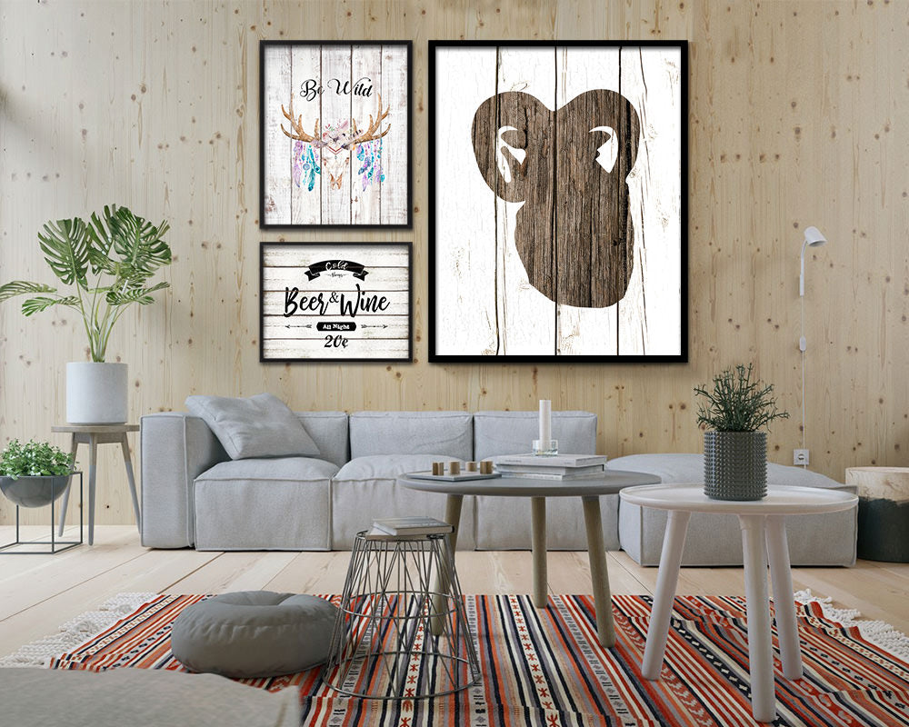 Bull Silhouette Animals Painting Print Wood Framed Art Wall Decor Gifts