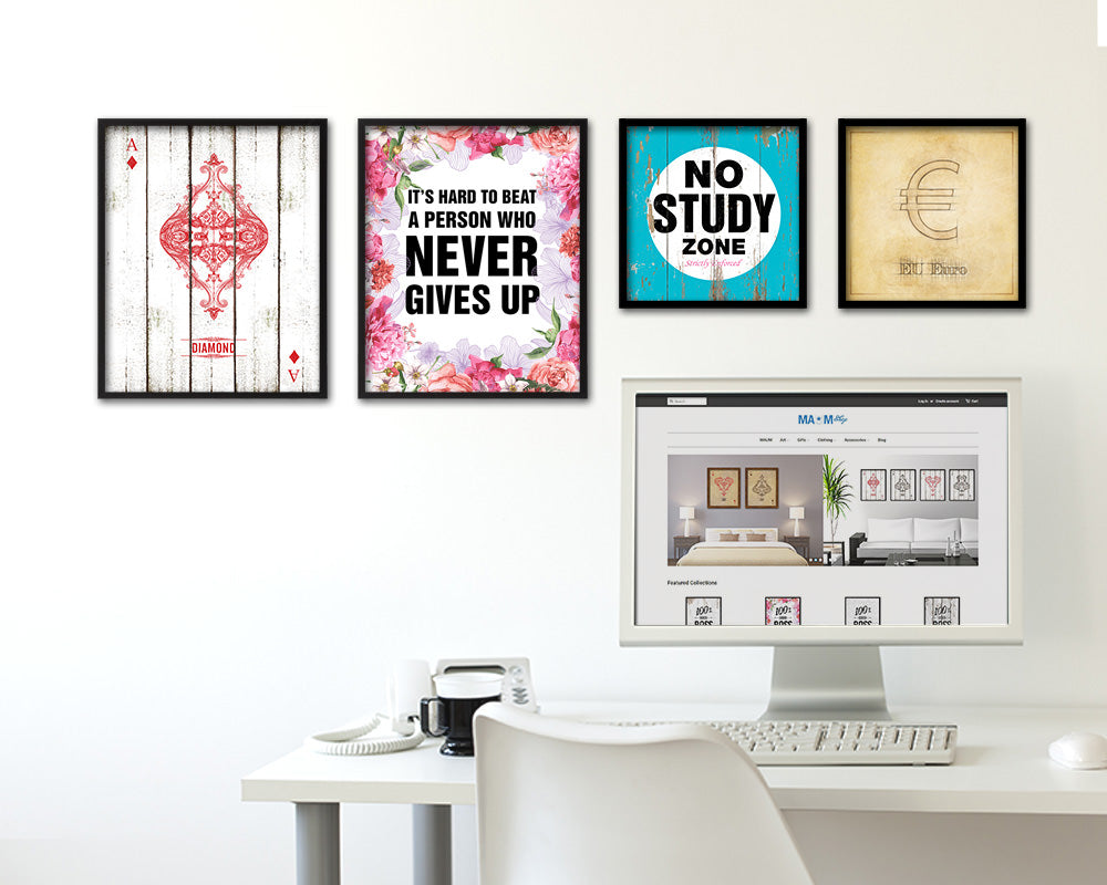 It's hard to beat a person who never give up Quote Framed Print Home Decor Wall Art Gifts