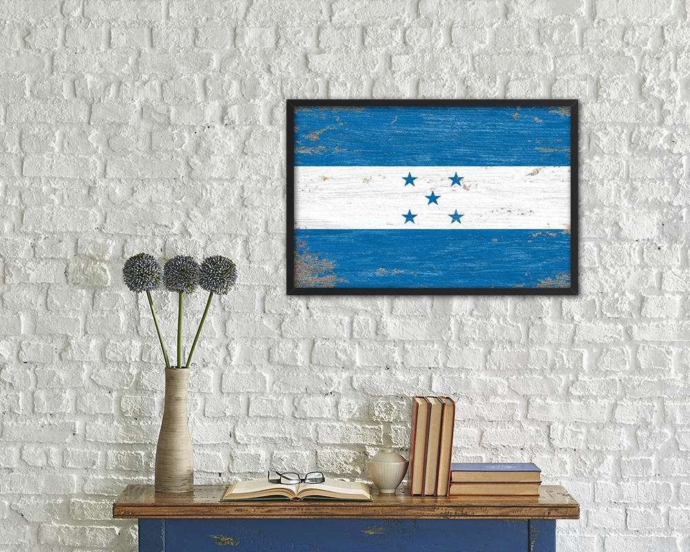 Honduras Shabby Chic Country Flag Wood Framed Print Wall Art Decor Gifts