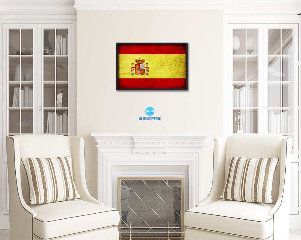 Spain Country Vintage Flag Wood Framed Print Wall Art Decor Gifts