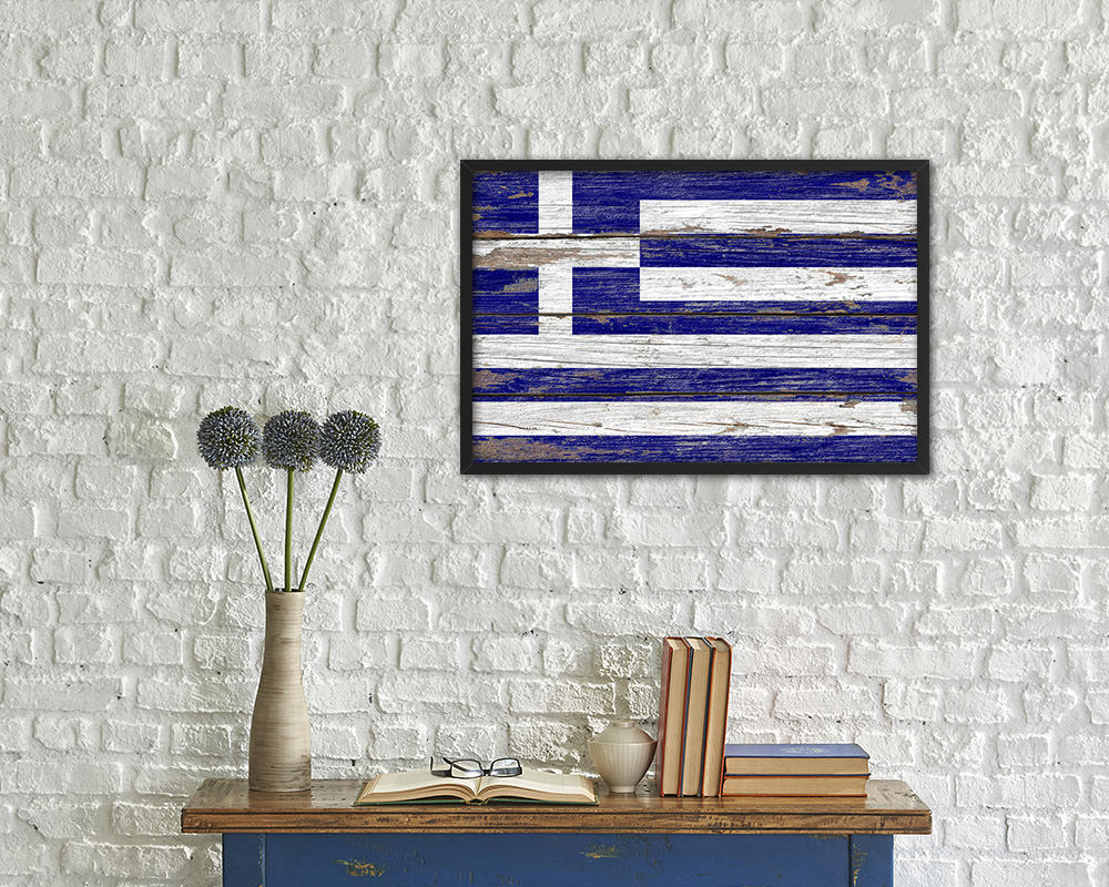 Greece Country Wood Rustic National Flag Wood Framed Print Wall Art Decor Gifts