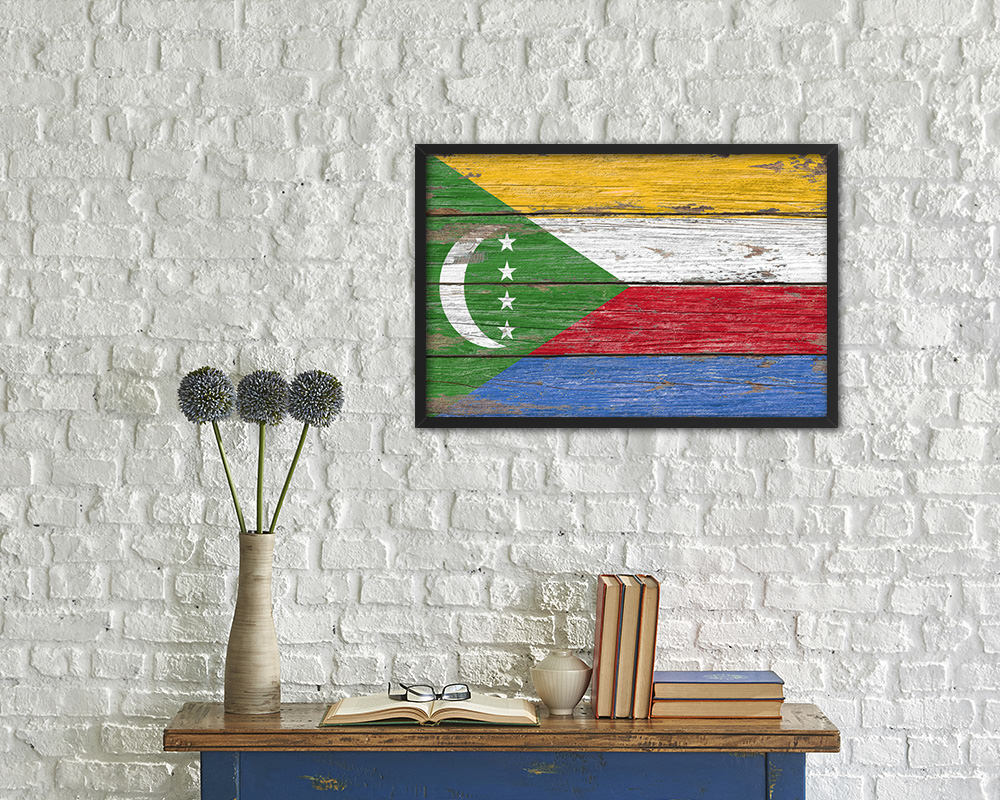 Comoros Country Wood Rustic National Flag Wood Framed Print Wall Art Decor Gifts