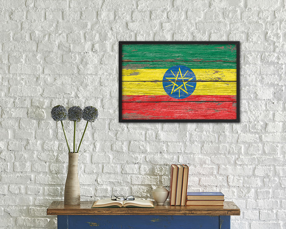 Ethiopia Country Wood Rustic National Flag Wood Framed Print Wall Art Decor Gifts