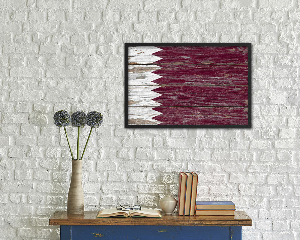Qatar Country Wood Rustic National Flag Wood Framed Print Wall Art Decor Gifts