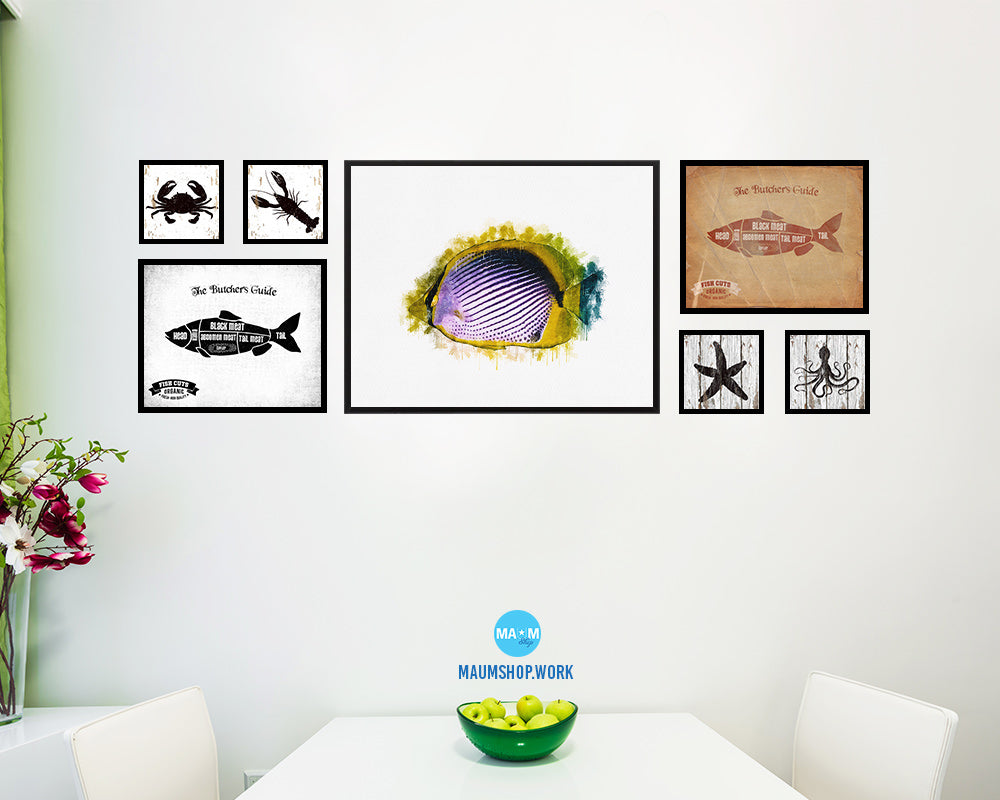 Tropical Fish Framed Print Modern Restaurant Sushi Bar Modern Watercolor Wall Art Decor