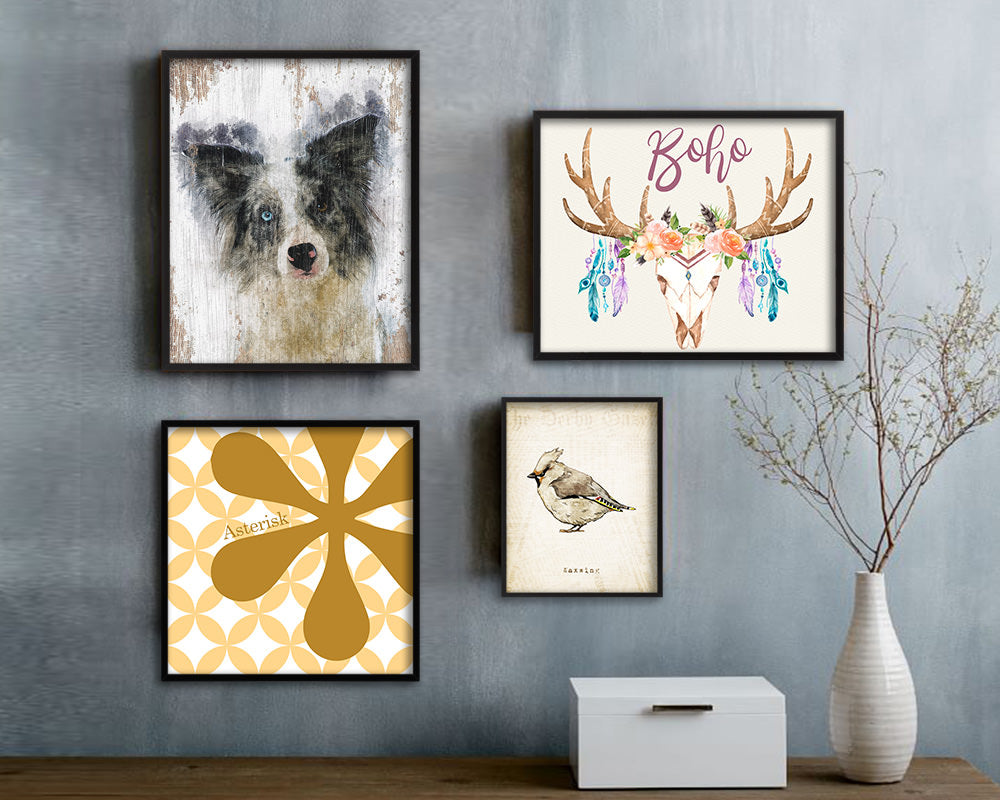 Border Collie Dog Puppy Portrait Framed Print Pet Watercolor Wall Decor Art Gifts