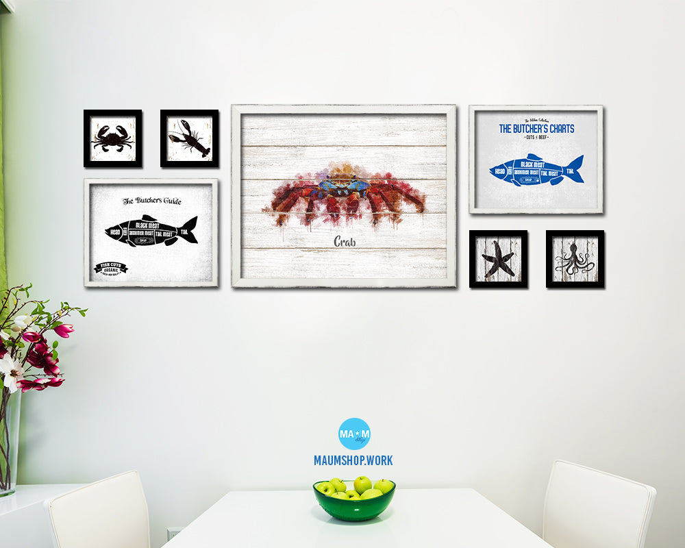 Crab Fish Framed Prints Modern Restaurant Sushi Bar Watercolor Wall Art Decor