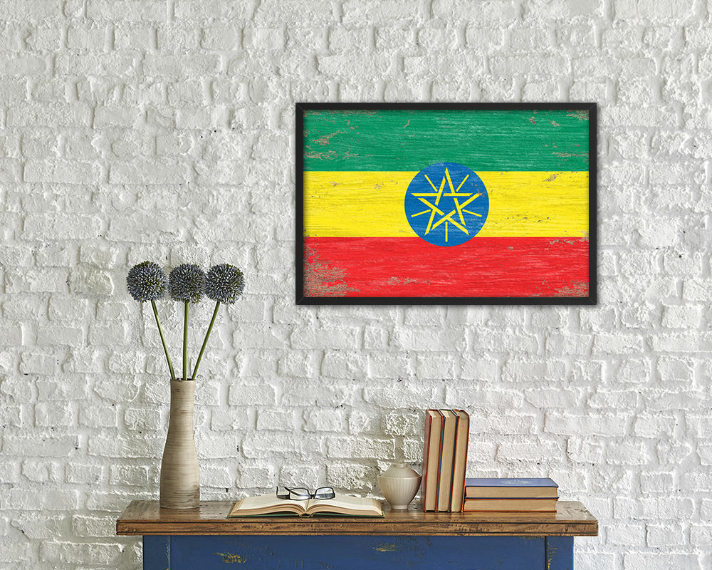 Ethiopia Shabby Chic Country Flag Wood Framed Print Wall Art Decor Gifts