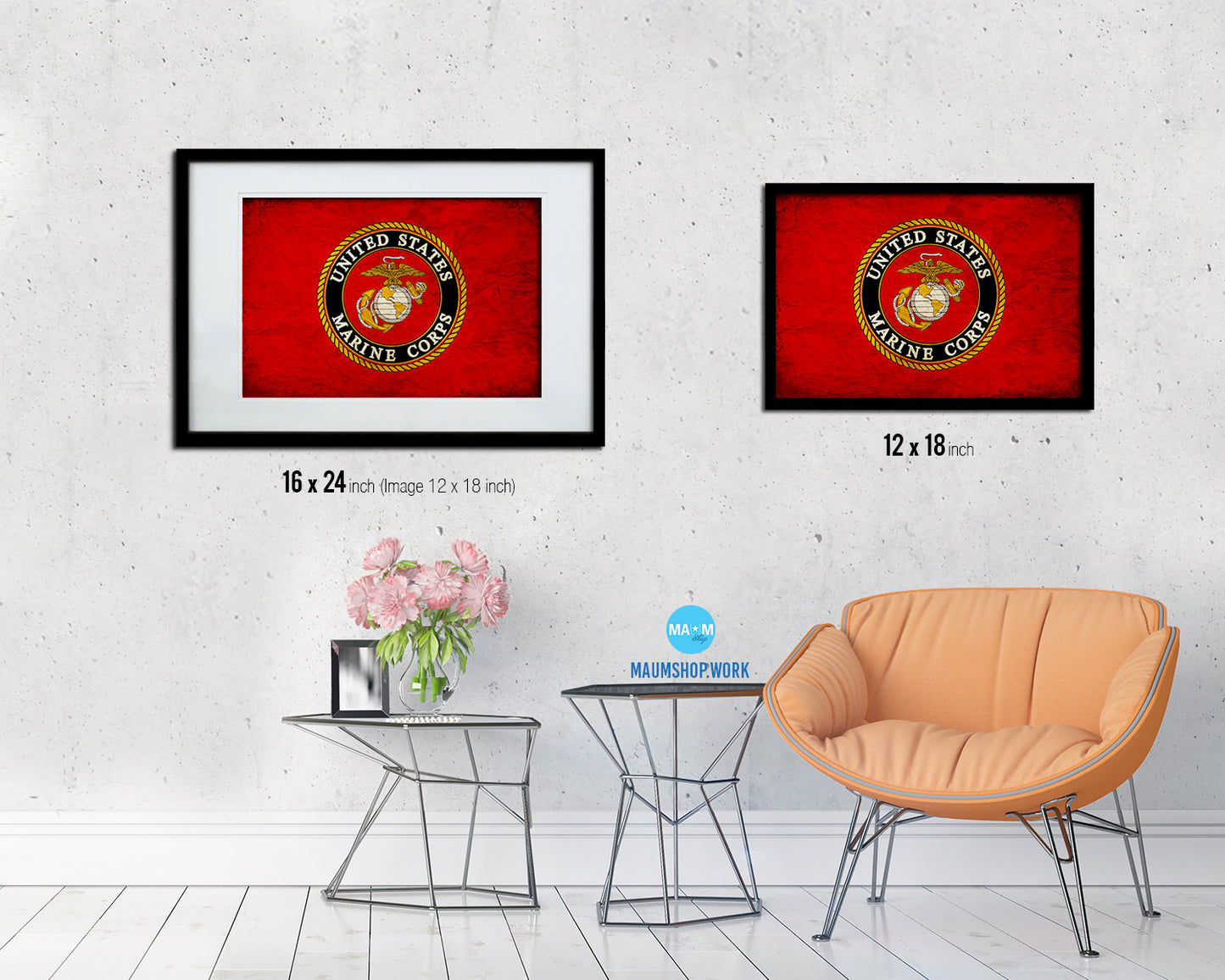 US Marine Corps Emblem Vintage Military Flag Framed Print Sign Decor Wall Art Gifts