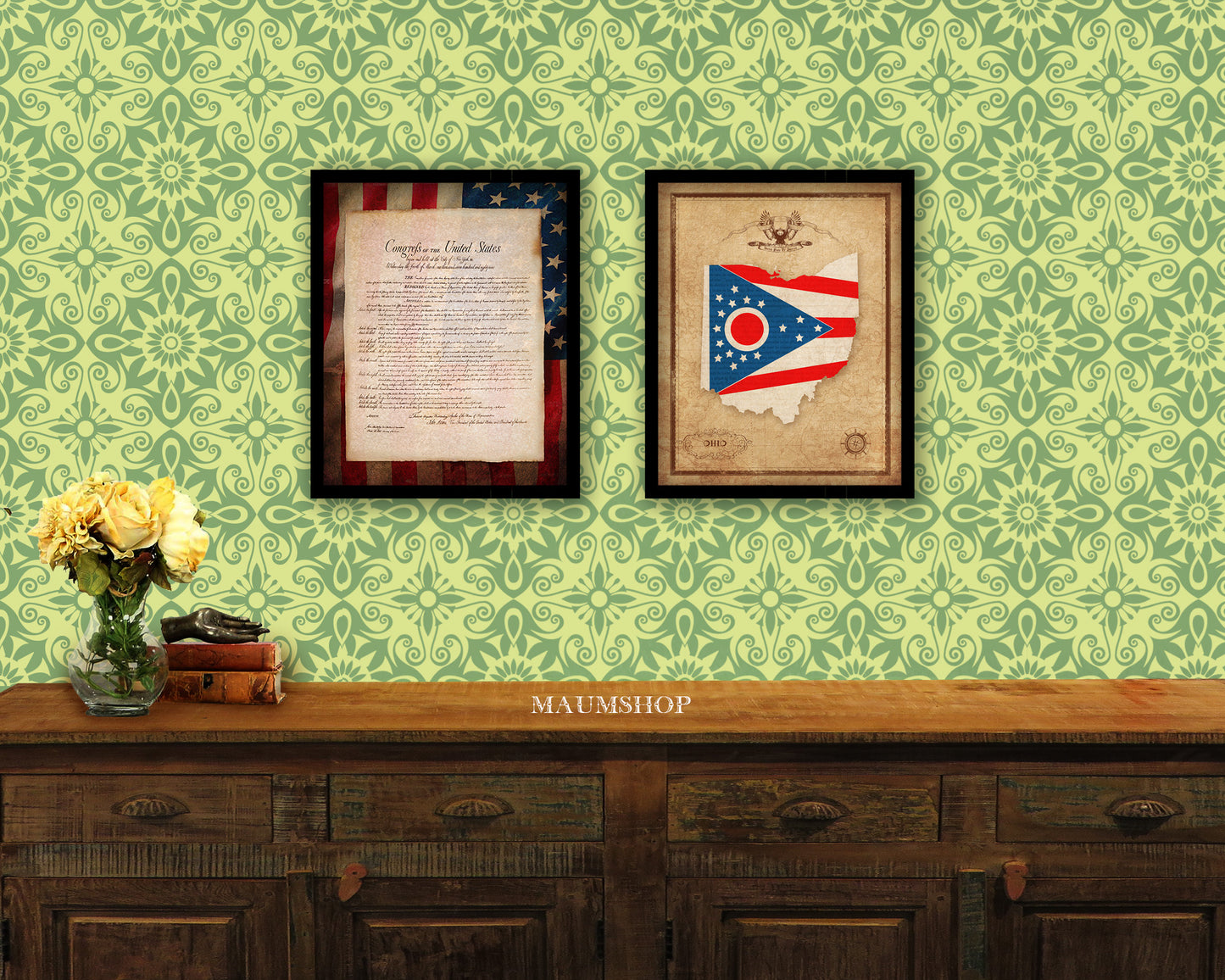 Ohio State Vintage Map Wood Framed Paper Print Wall Art Decor Gifts