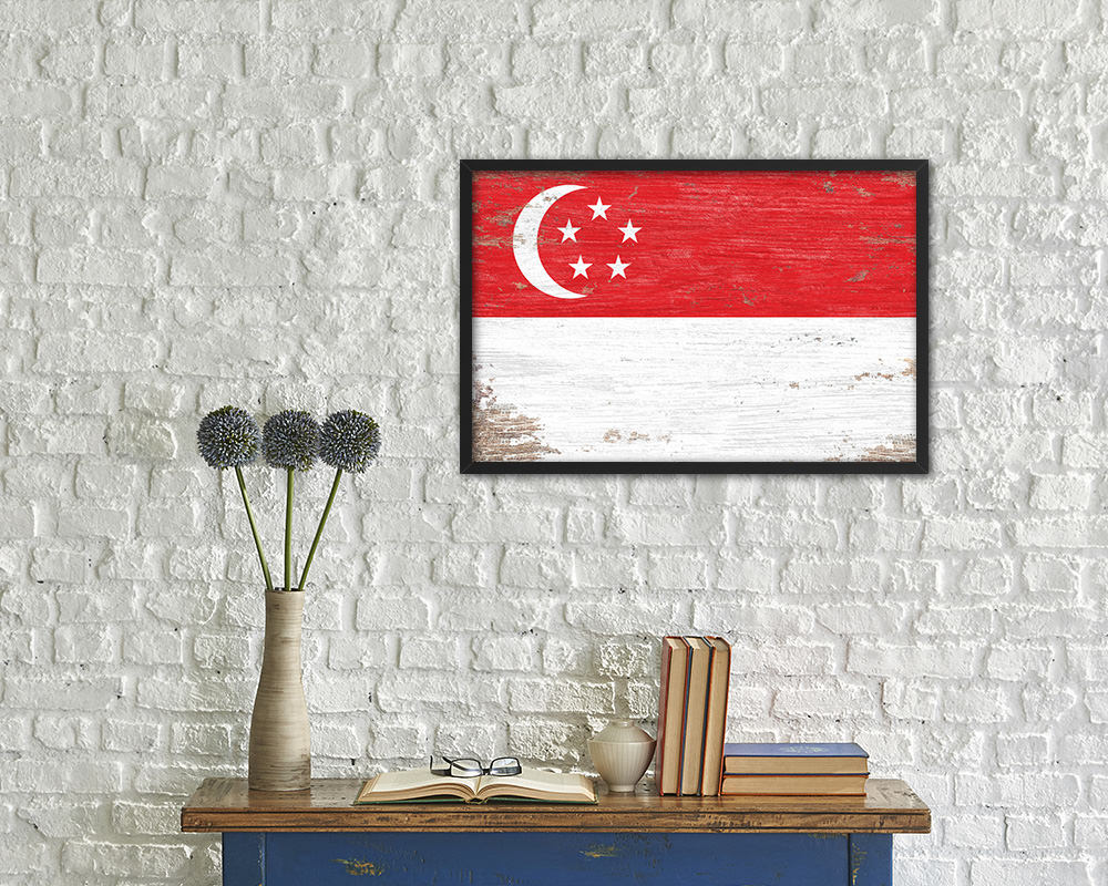 Singapore Shabby Chic Country Flag Wood Framed Print Wall Art Decor Gifts