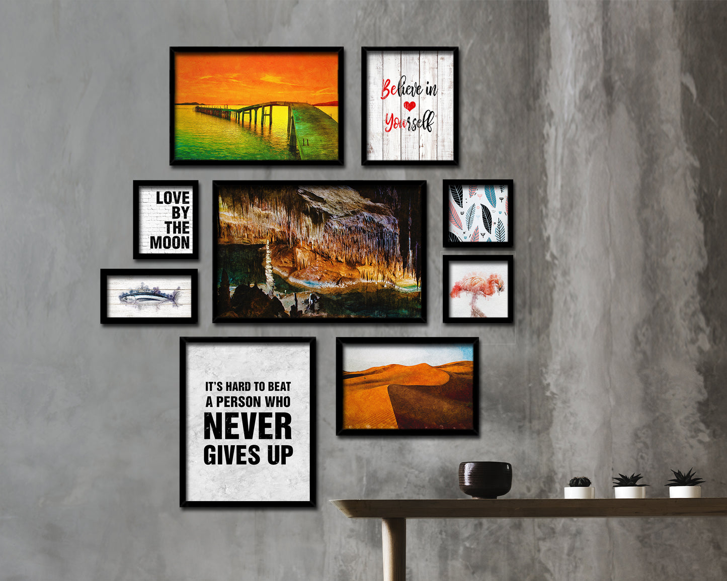 It's hard to beat a person who never give up Quote Framed Print Wall Art Decor Gifts