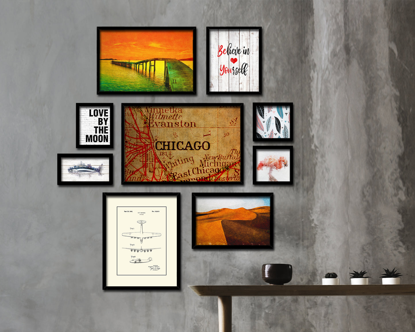 Chicago Illinois Vintage Map Framed Print Art Wall Decor Gifts