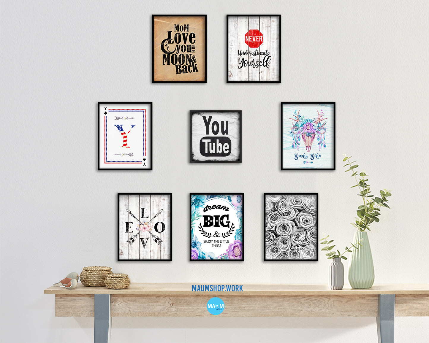 Youtube Social Media Symbol Icons logo Wood Framed Print Home Decor Wall Art Gifts