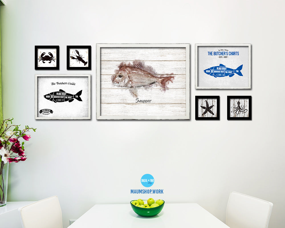 Snapper Fish Framed Prints Modern Restaurant Sushi Bar Watercolor Wall Art Decor