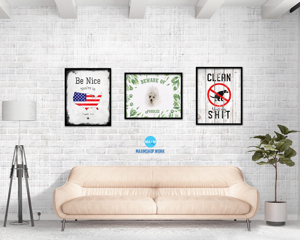 Beware of Pomeranian Spitz Sign Wood Framed Print Wall Art Decor Gifts