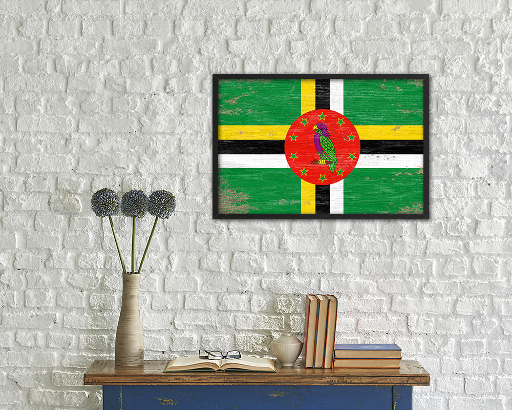 Dominica Shabby Chic Country Flag Wood Framed Print Wall Art Decor Gifts
