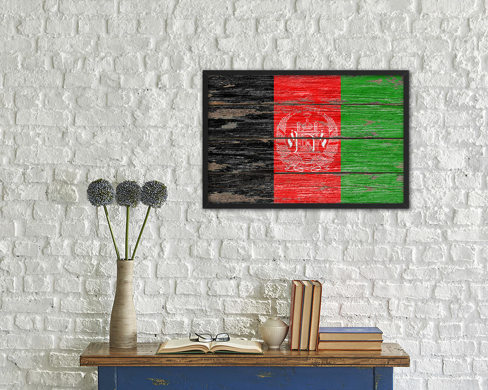 Afghanistan Country Wood Rustic National Flag Wood Framed Print Wall Art Decor Gifts