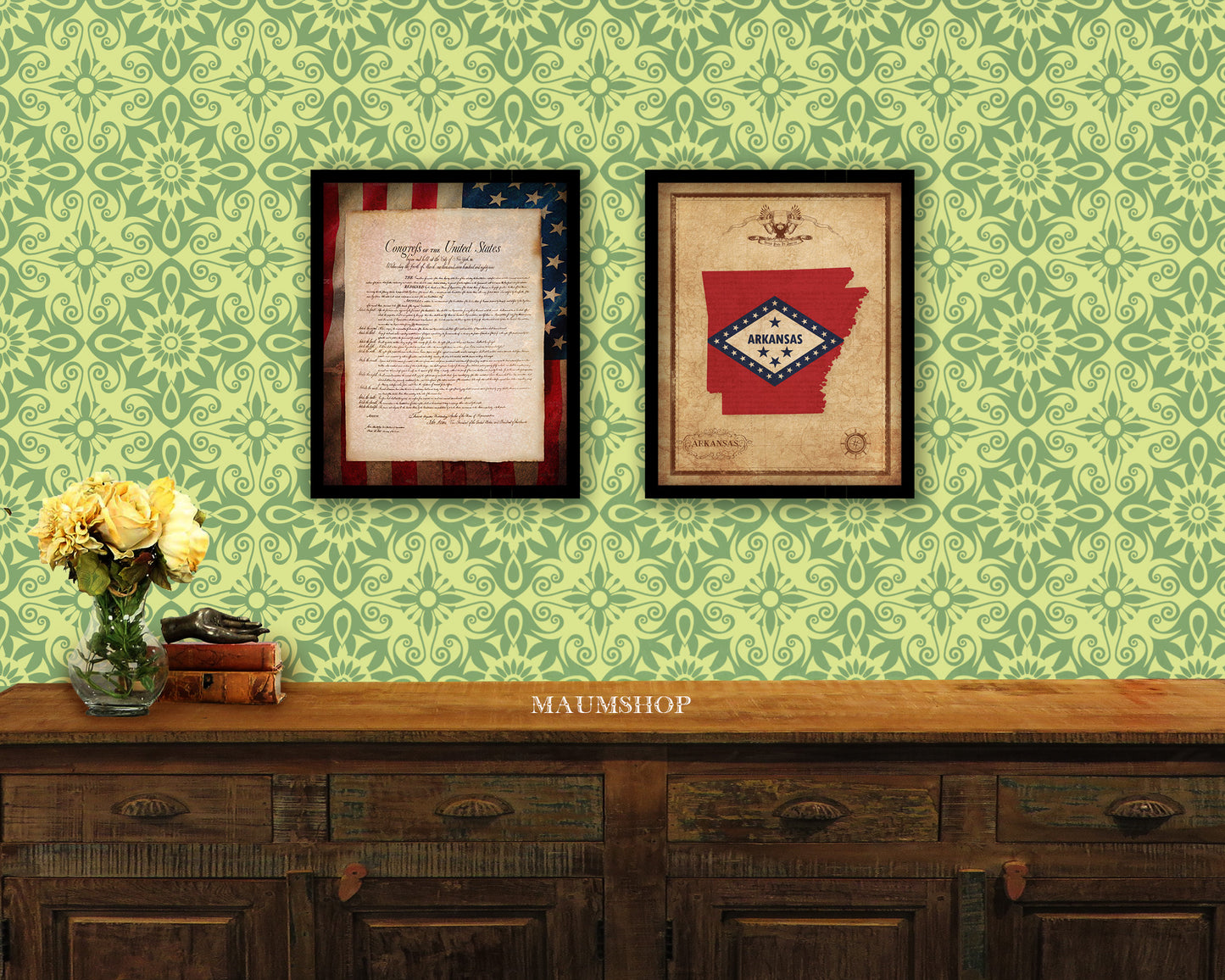 Arkansas State Vintage Map Wood Framed Paper Print Wall Art Decor Gifts