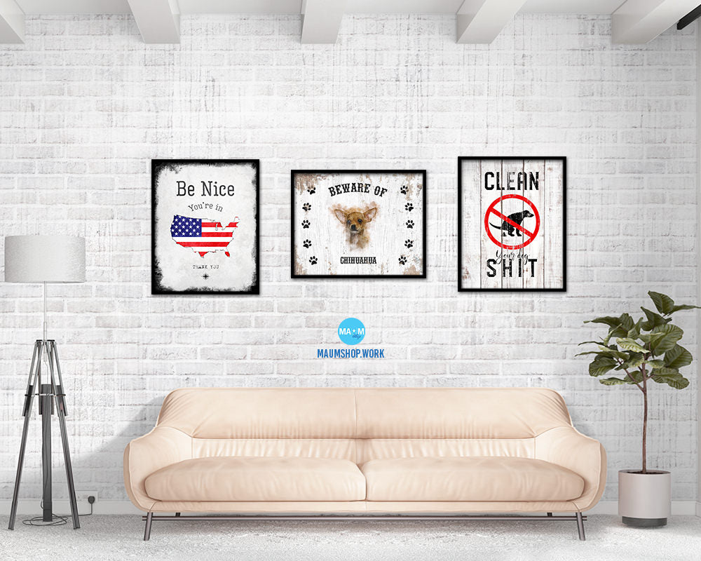 Beware of Chihuahua Sign Wood Framed Print Wall Art Decor Gifts