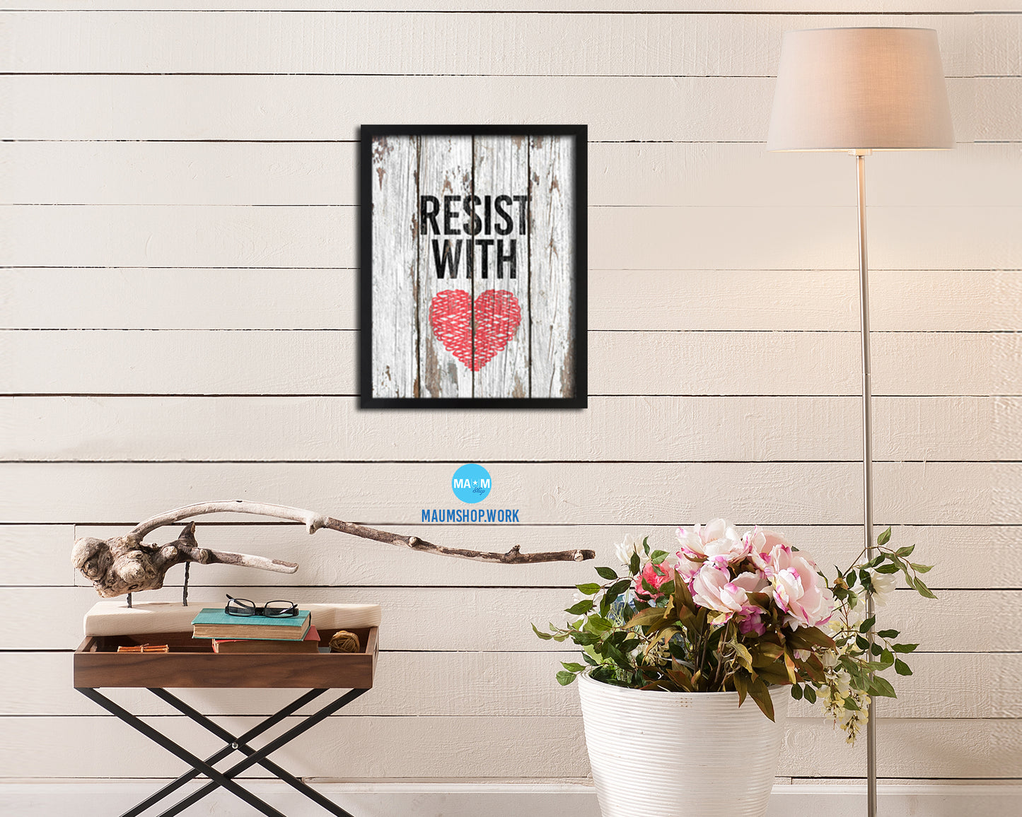 Resist With Love Rainbow Pride Peace Right Justice Poster Wood Framed Wall Decor Print Gifts
