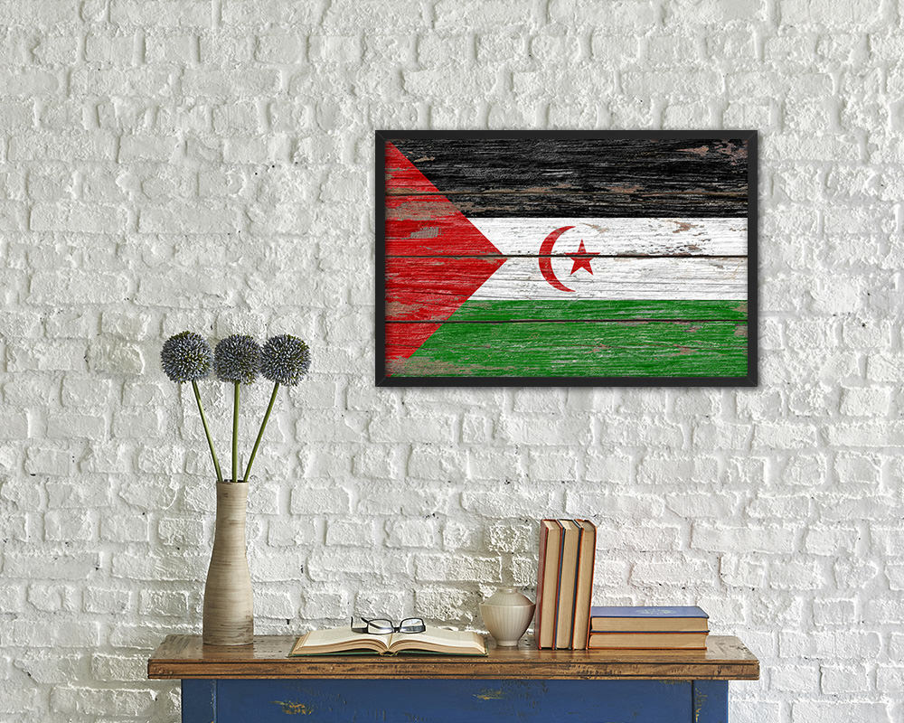Sahrawi Arab Democratic Republic Country Wood Rustic National Flag Wood Framed Print Wall Art Decor Gifts