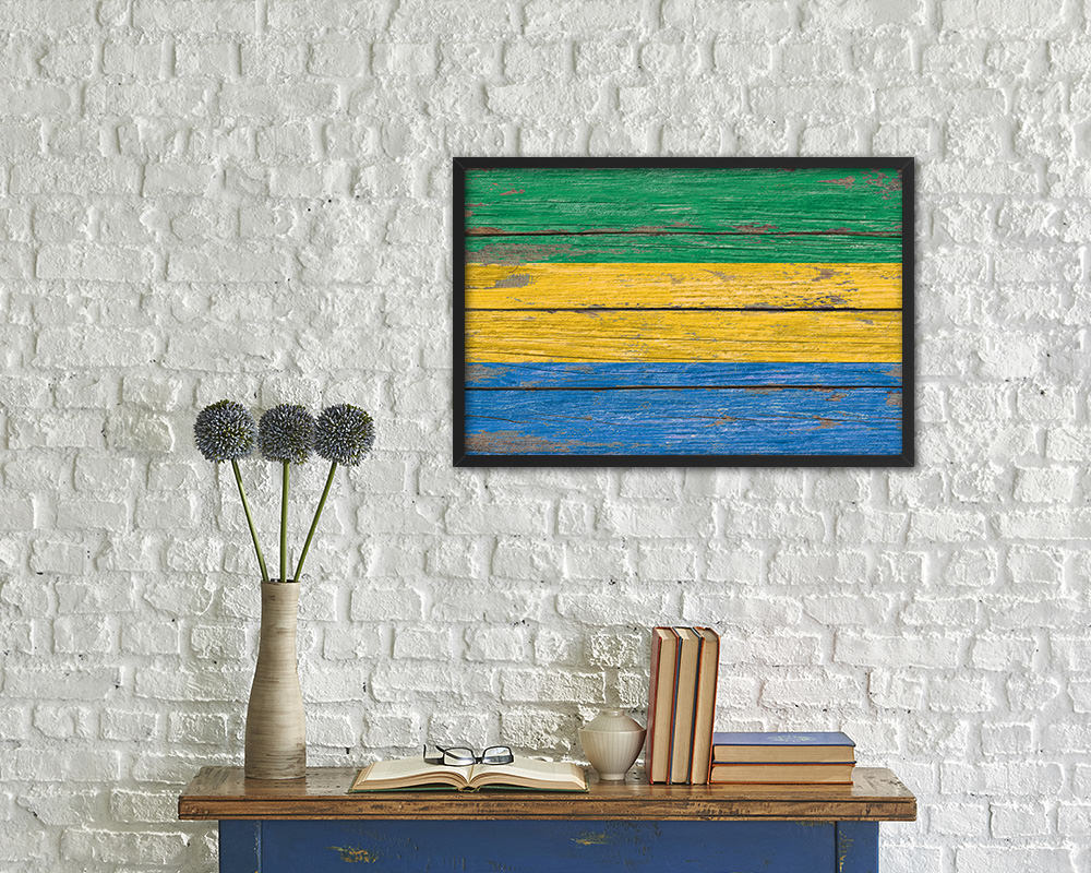 Gabon Country Wood Rustic National Flag Wood Framed Print Wall Art Decor Gifts