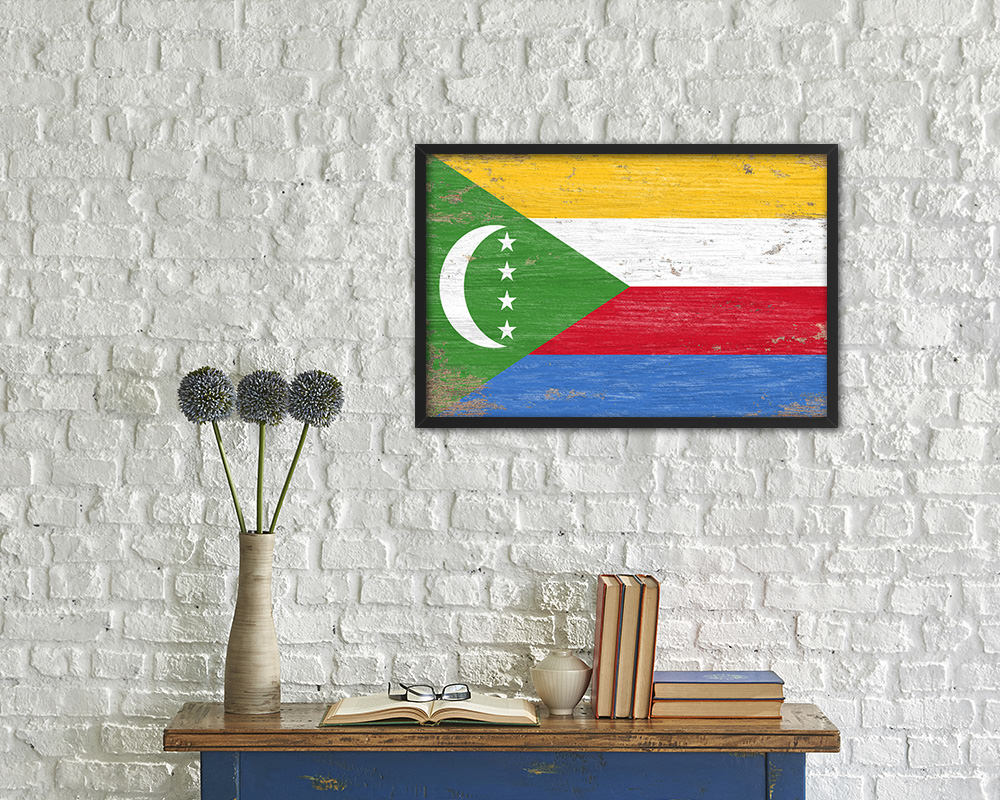 Comoros Shabby Chic Country Flag Wood Framed Print Wall Art Decor Gifts