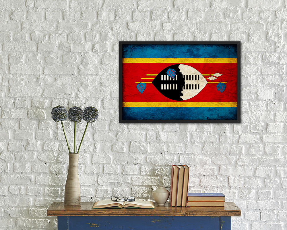Swaziland Country Vintage Flag Wood Framed Print Wall Art Decor Gifts