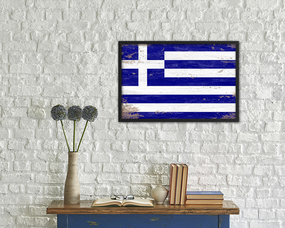 Greece Shabby Chic Country Flag Wood Framed Print Wall Art Decor Gifts