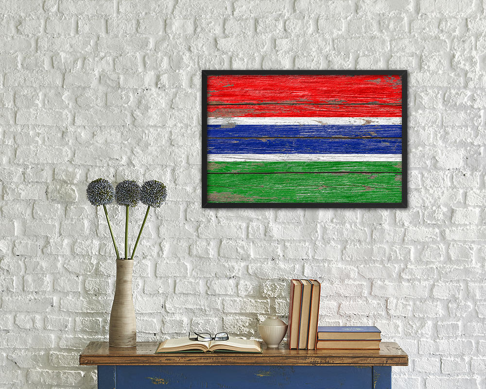 Gambia Country Wood Rustic National Flag Wood Framed Print Wall Art Decor Gifts