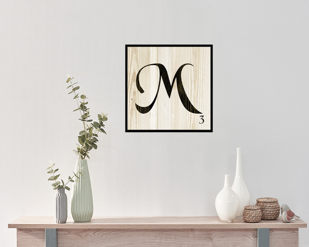 Letter M Custom Scrabble Sign Framed Prints Wall Art Decor Gifts, Wood