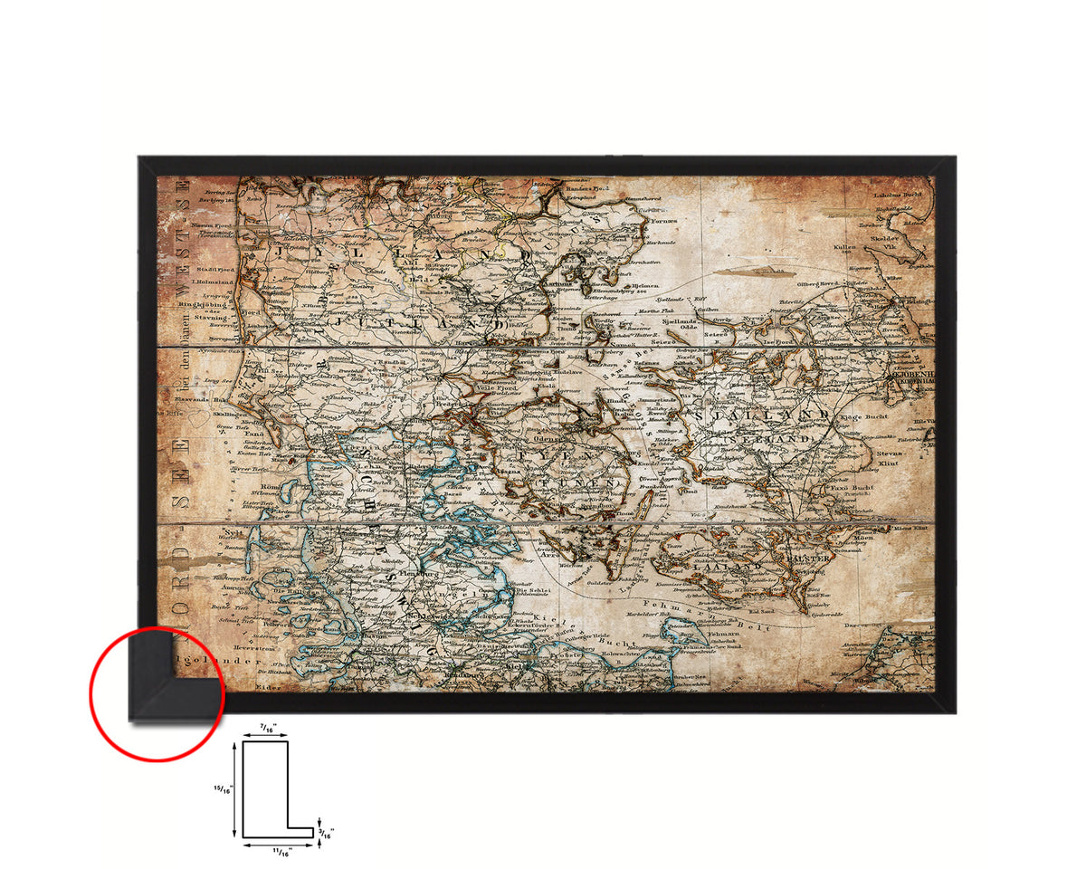 Denmark Antique Map Framed Print Art Wall Decor Gifts