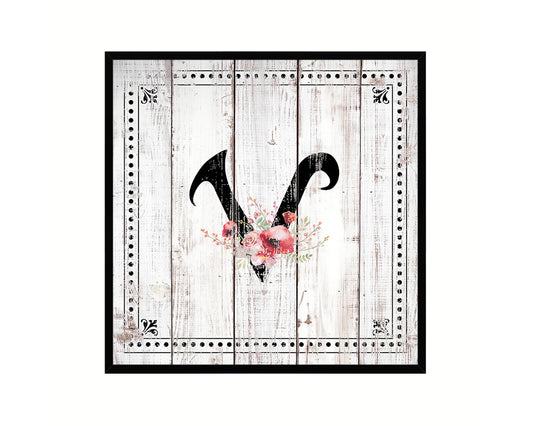 Letters V Custom Monogram Name Sign Framed Prints Wall Art Décor, White Wash Wood