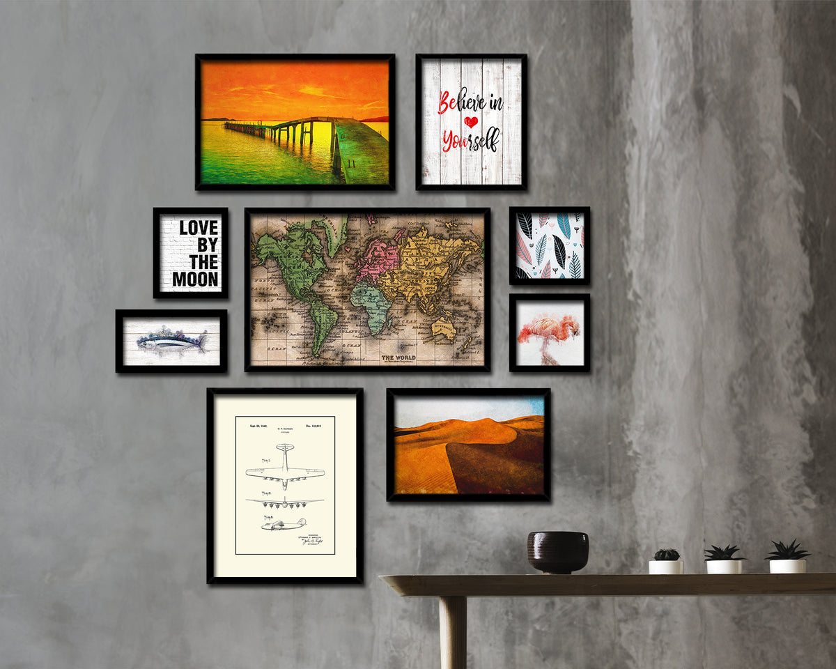 World Mercator Projection Circa 1860 Historical Map Framed Print Art Wall Decor Gifts