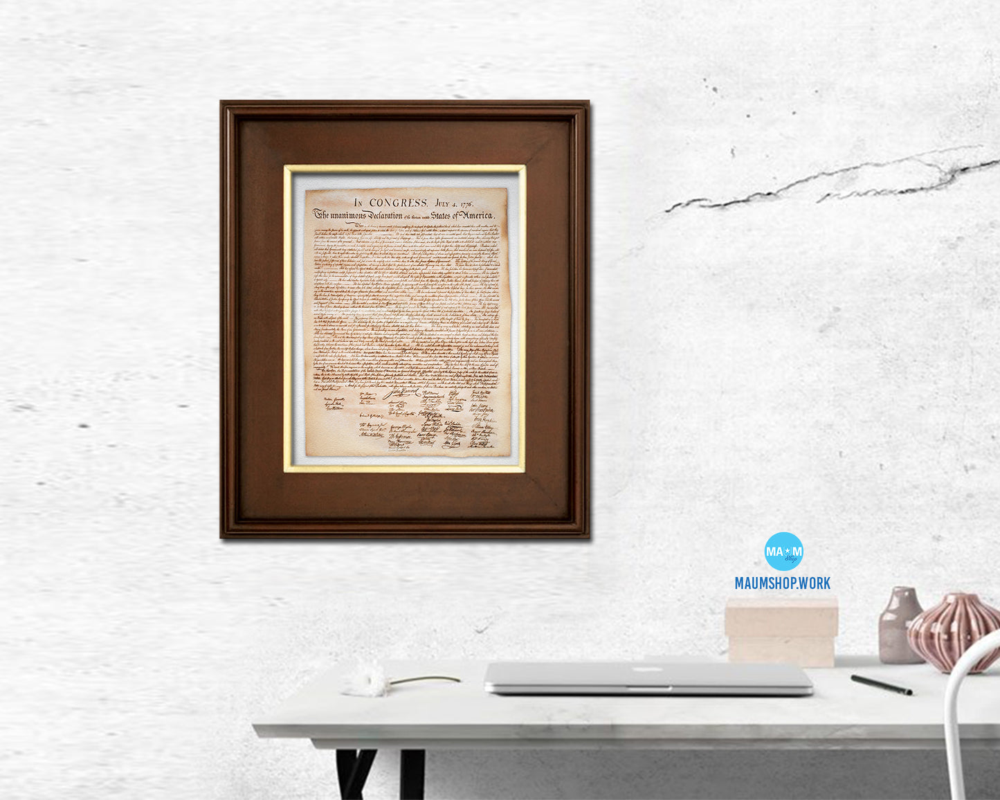 Bill of Rights US Historical Print Art Wood Framed Wall Decor Gifts, 12" x 16"