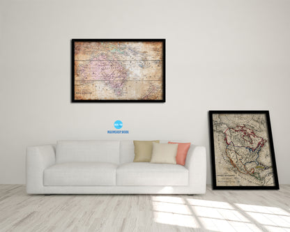 Australia New Zealand Oceania Antique Map Framed Print Art Wall Decor Gifts