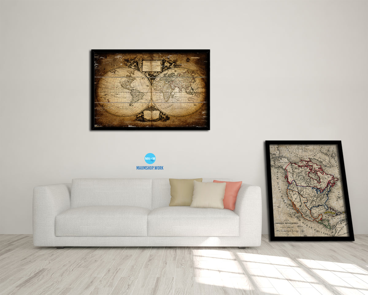 World 1752 Antique Map Framed Print Art Wall Decor Gifts