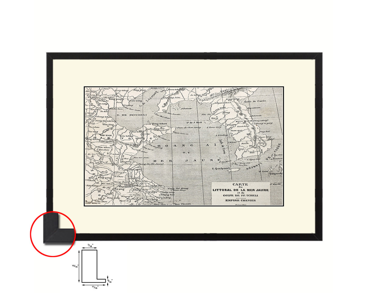 Yellow Sea Coast Erhard Bonaparte Paris 1864 Old Map Framed Print Art Wall Decor Gifts