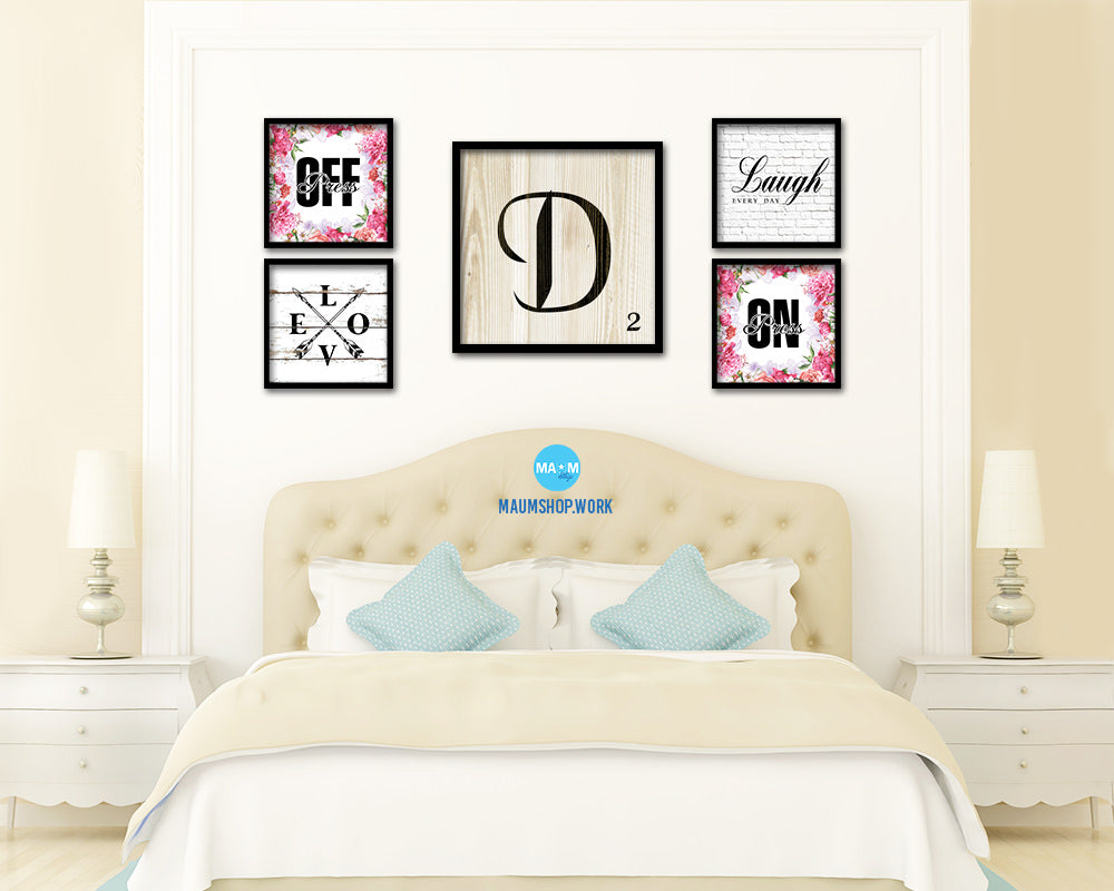 Letter D Custom Scrabble Sign Framed Prints Wall Art Decor Gifts, Wood