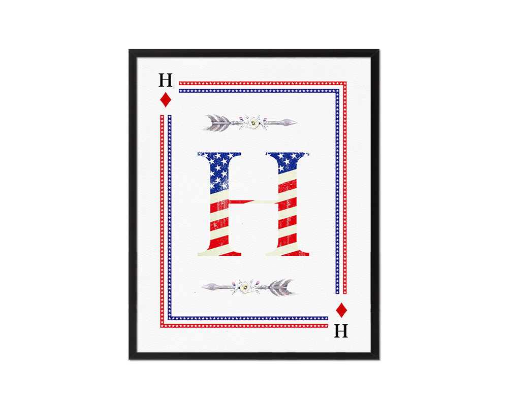 Letter H Personalized Initial American Flag Playing Card Framed Prints Wall Art