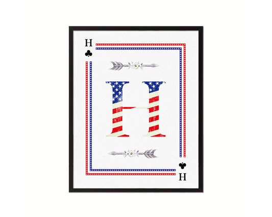 Letter H Personalized Initial American Flag Playing Card Framed Prints Wall Art